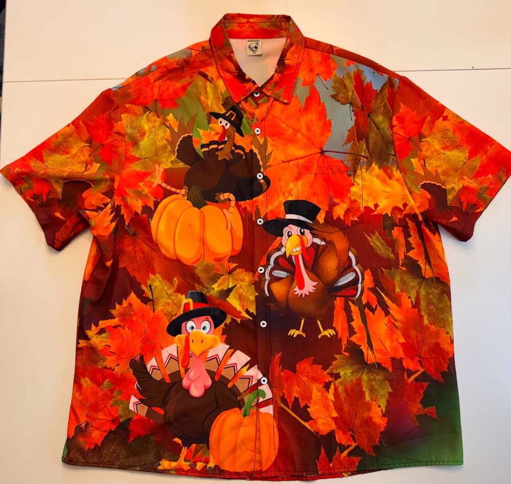 Hardaddy Men's 2XL Thanksgiving Turkey and Pumpkin Harvest Hawaiian Shirt
